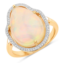 5.40 Carat Genuine Ethiopian Opal and White Diamond 14K Yellow Gold Ring