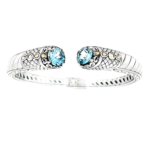 Blue Topaz Bangle Bracelet Sterling Silver 18KT Gold