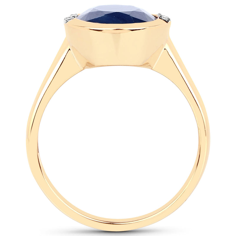 4.85 Carat Genuine Blue Sapphire and White Diamond 14K Yellow Gold Ring