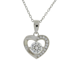 Cubic Zirconium Heart Love Pendant Sterling Silver