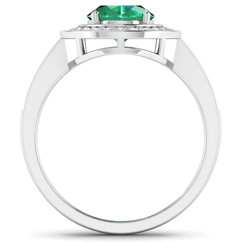 1.87 Carat Genuine Zambian Emerald and White Diamond 14K White Gold Ring