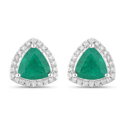 1.27 Carat Genuine Zambian Emerald and White Diamond 14K White Gold Earrings