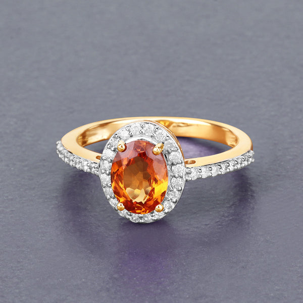 1.66 Carat Genuine Spessartite Garnet and White Diamond 14K Yellow Gold Ring