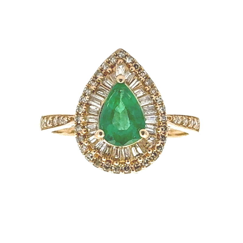 Natural .92ct Emerald Diamond Ring 14KT Yellow Gold