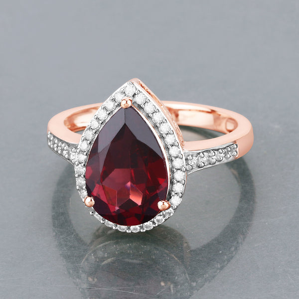 3.26 Carat Genuine Rhodolite and White Diamond 14K Rose Gold Ring