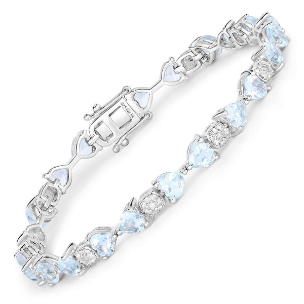 7.36 Carat Genuine Aquamarine and White Diamond .925 Sterling Silver Bracelet