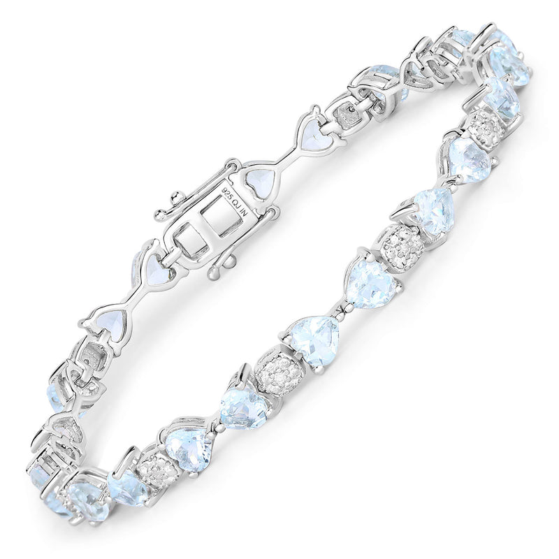 7.36 Carat Genuine Aquamarine and White Diamond .925 Sterling Silver Bracelet