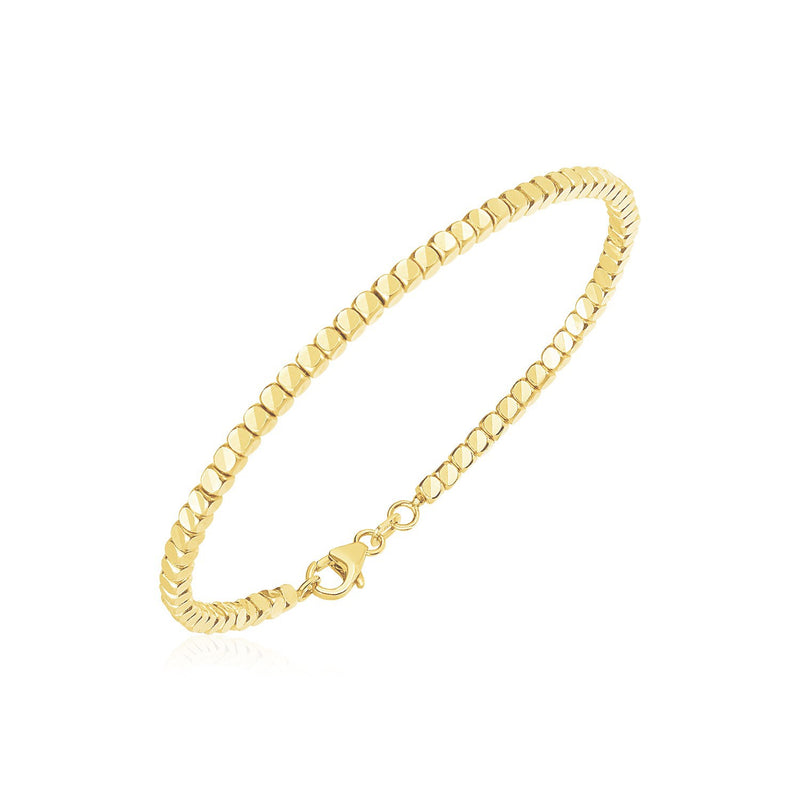 14k Yellow Gold High Polish Bead Cuff Bangle