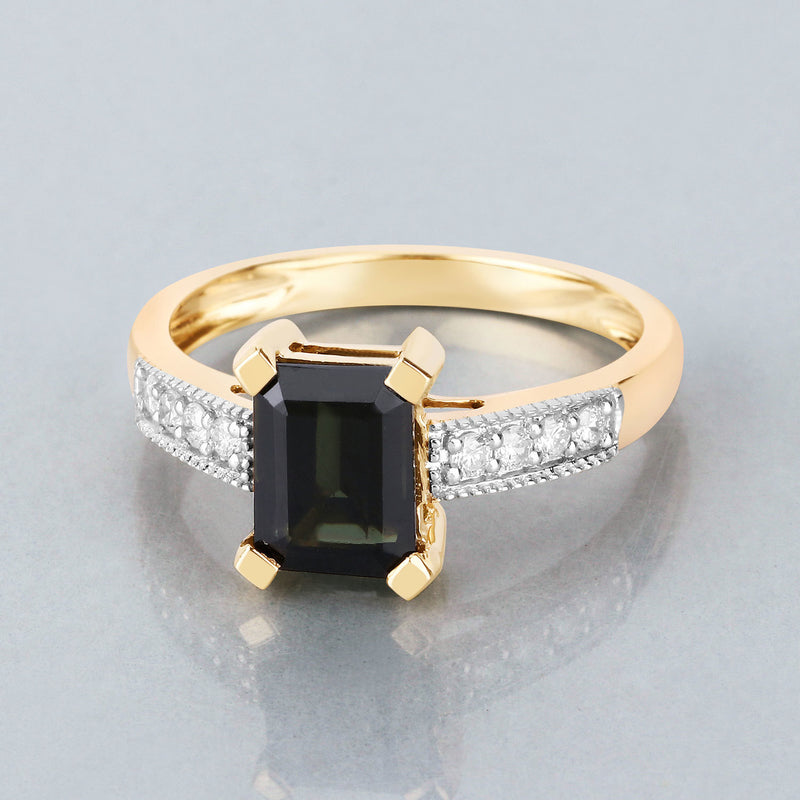 1.91 Carat Genuine Green Tourmaline and White Diamond 14K Yellow Gold Ring