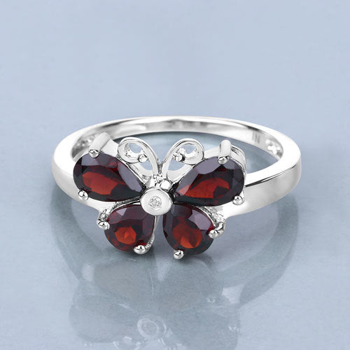 1.61 Carat Genuine Garnet and Created White Sapphire .925 Sterling Silver Ring