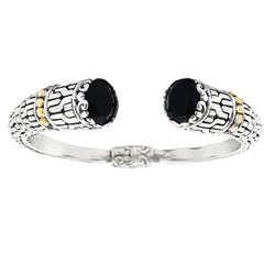 Genuine Onyx Cuff Bracelet Sterling Silver 18KT Gold