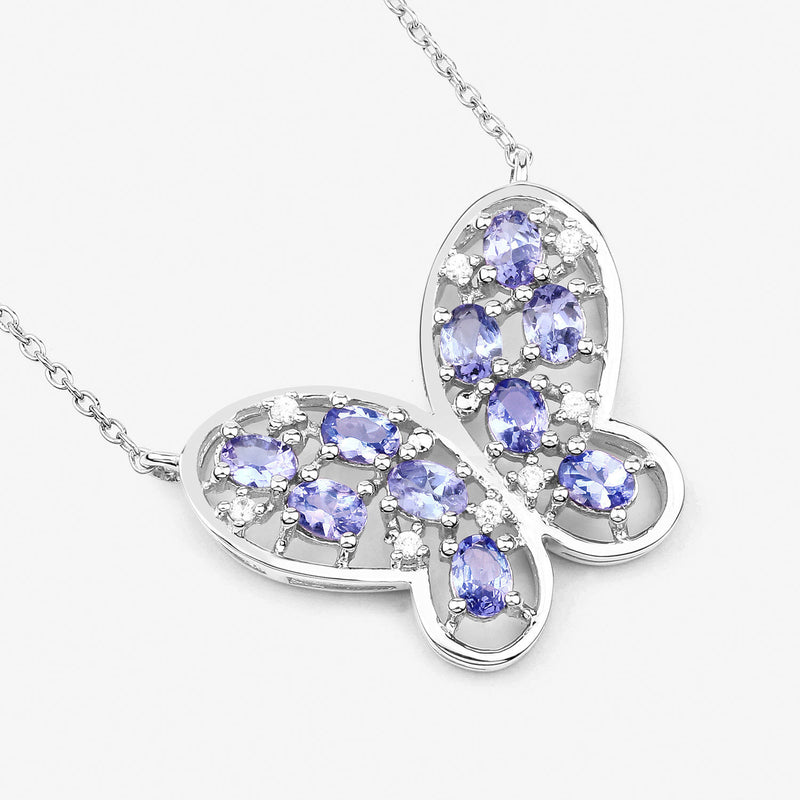 1.86 Carat Genuine Tanzanite and White Zircon .925 Sterling Silver Necklace