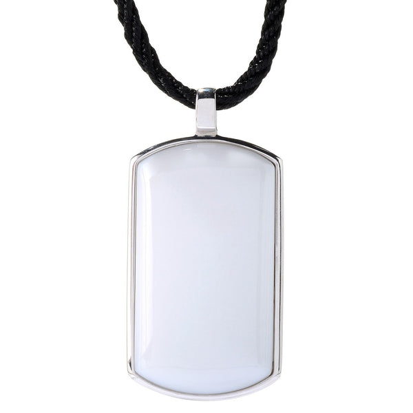 V3 Jewelry White Agate Sterling Silver Dog Tag Pendant with 18"Cord