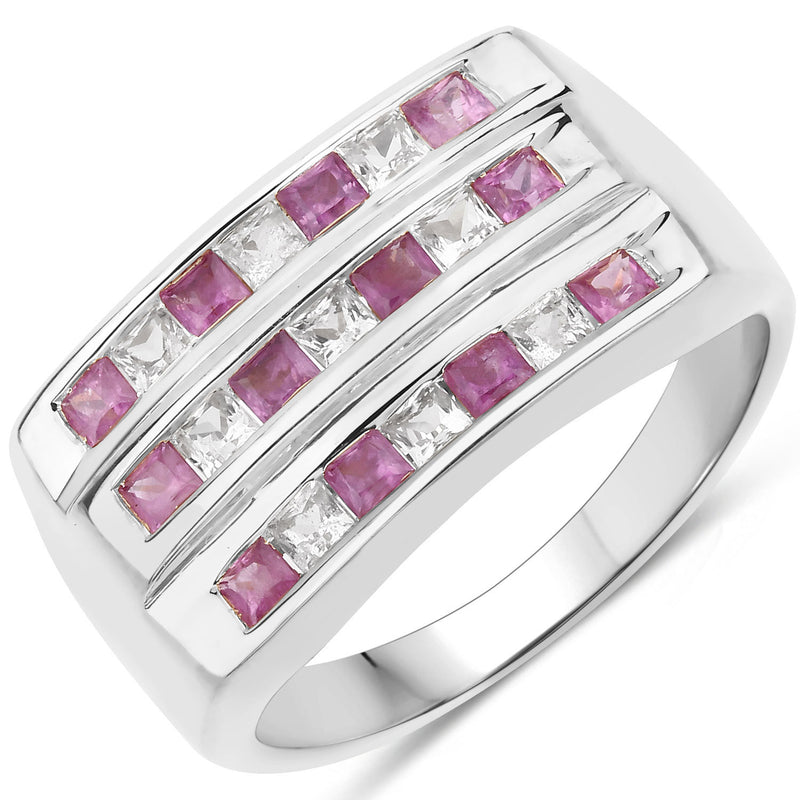 1.26 Carat Genuine Pink Sapphire and White Sapphire .925 Sterling Silver Ring