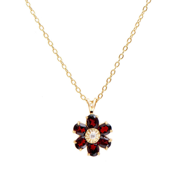 2.26 ctw Garnet & Diamonds 18K Gold Plated Designer Pendant 18 in