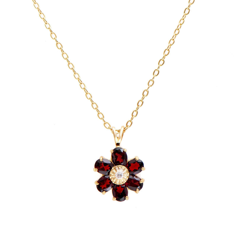 2.26 ctw Garnet & Diamonds 18K Gold Plated Designer Pendant 18 in