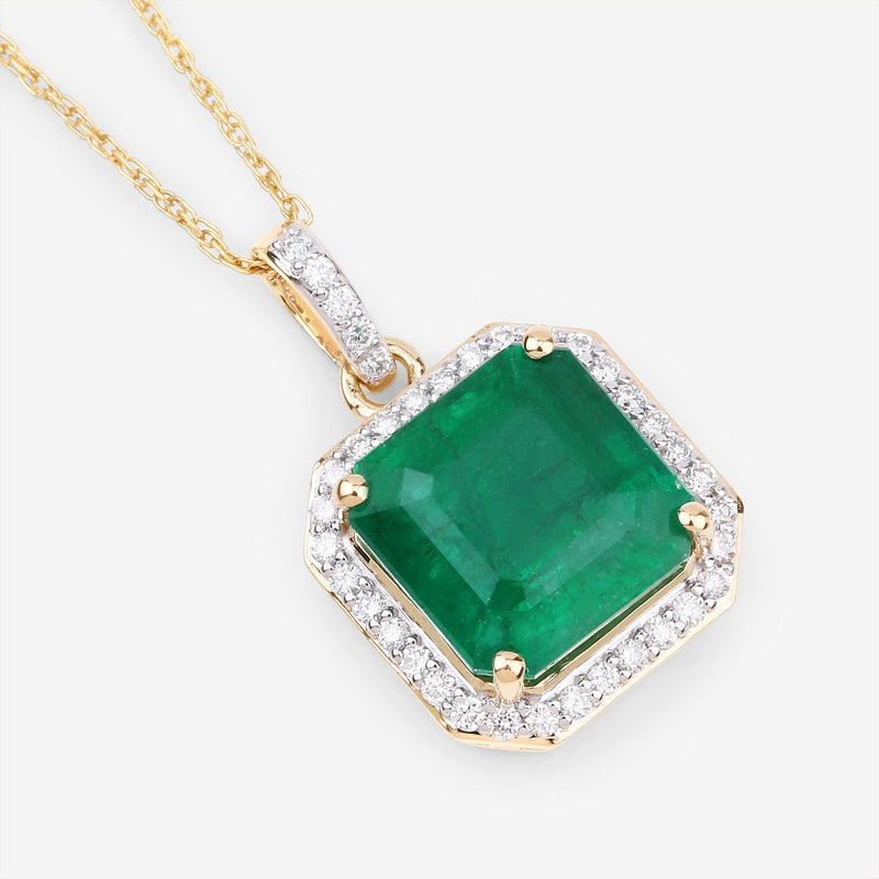 IGI Certified 4.23 Carat Genuine Zambian Emerald and White Diamond 14K Yellow Gold Pendant