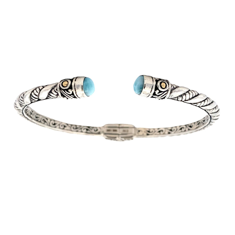 Larimar Bangle Bracelet Sterling Silver 18KT Gold