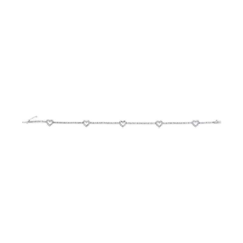 14K White Gold 1 1/2 Cttw Diamond Heart Station Strand Bracelet (H-I Color, I1-I2 Clarity) - 7.5 Inches