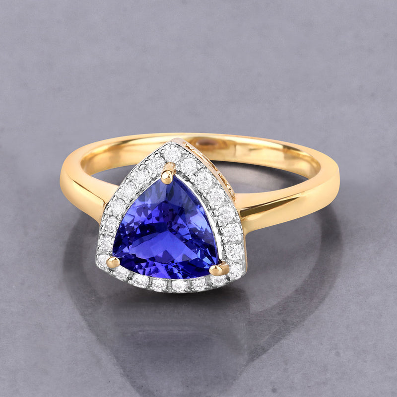 1.75 Carat Genuine Tanzanite and White Diamond 14K Yellow Gold Ring