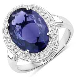 4.20 Carat Genuine Iolite and White Diamond 14K White Gold Ring