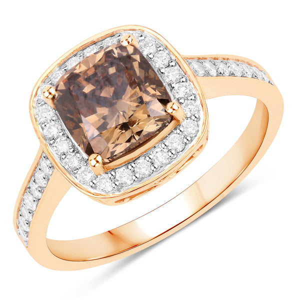 IGI Certified 2.19 Carat Genuine Brown Diamond Center and 0.36cttw White Diamond 18K Yellow Gold Ring (2.55cttw)