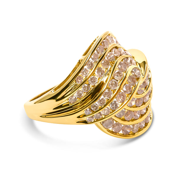 10K Yellow Gold 2.0 Cttw Channel Set Diamond Cocktail Swirl Band Ring (K-L Color, I1-I2 Clarity) - Ring Size 7