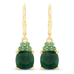 4.50 Carat Dyed Emerald and Emerald .925 Sterling Silver Earrings