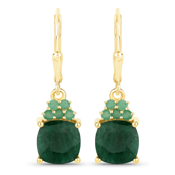 4.50 Carat Dyed Emerald and Emerald .925 Sterling Silver Earrings