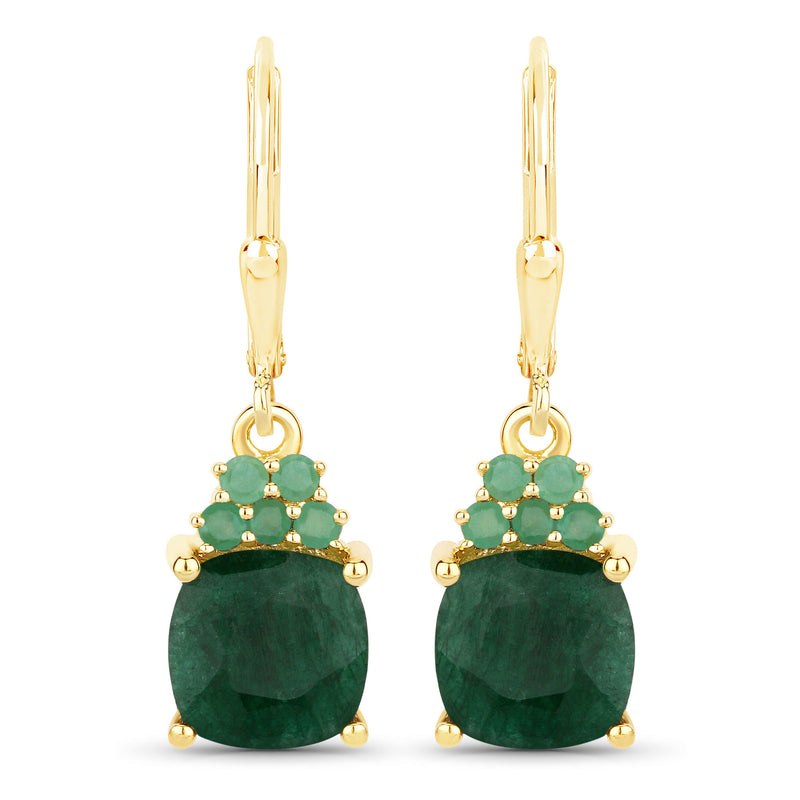 4.50 Carat Dyed Emerald and Emerald .925 Sterling Silver Earrings