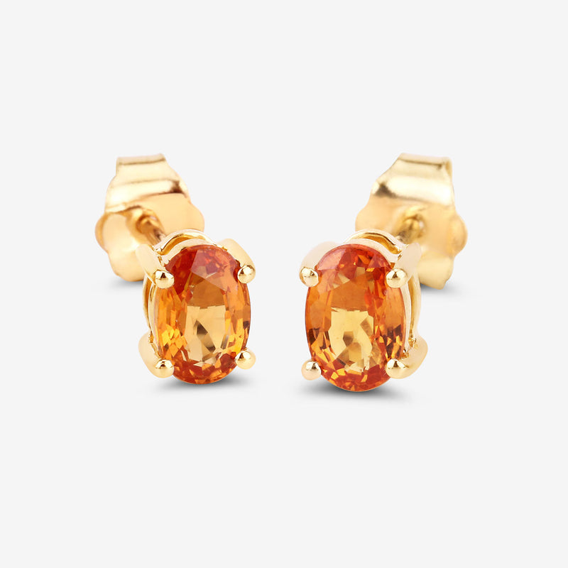 1.10 Carat Genuine Orange Sapphire 14K Yellow Gold Earrings