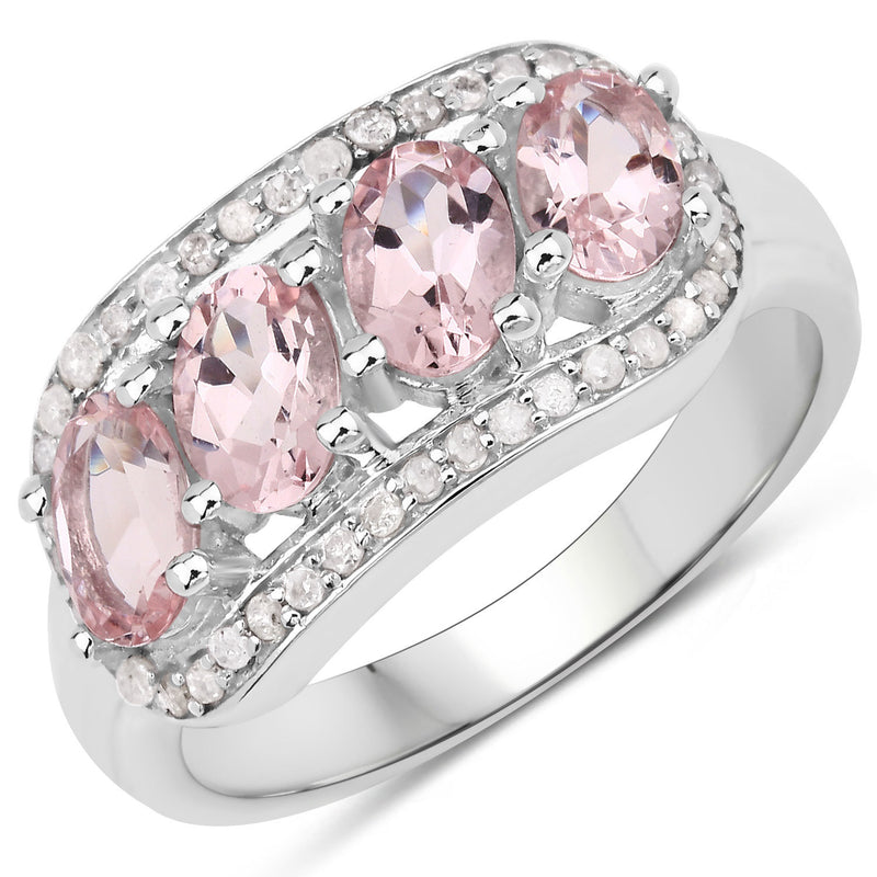 1.66 Carat Genuine Morganite and White Diamond .925 Sterling Silver Ring