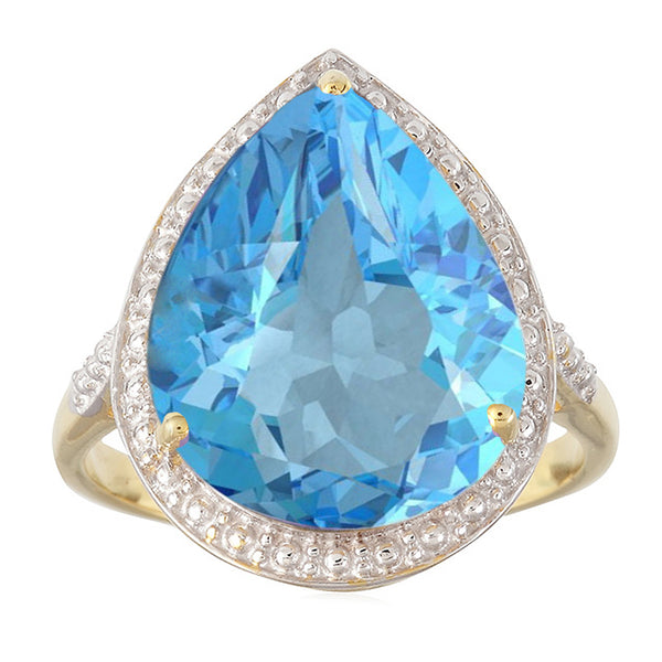 V3 Jewelry 9.50CT Natural Sky Blue Topaz 18k Gold-Plated Teardrop Solitaire Ring