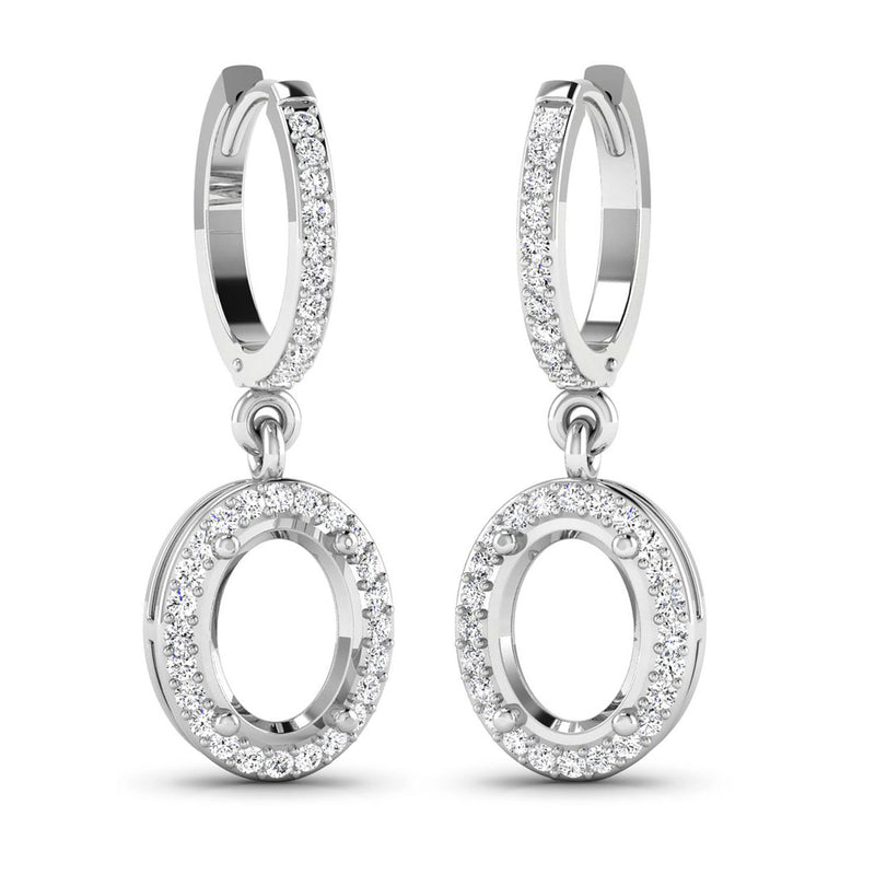 0.32 Carat Genuine White Diamond 14K White Gold Semi Mount Earrings - holds 8x6mm Oval Gemstones