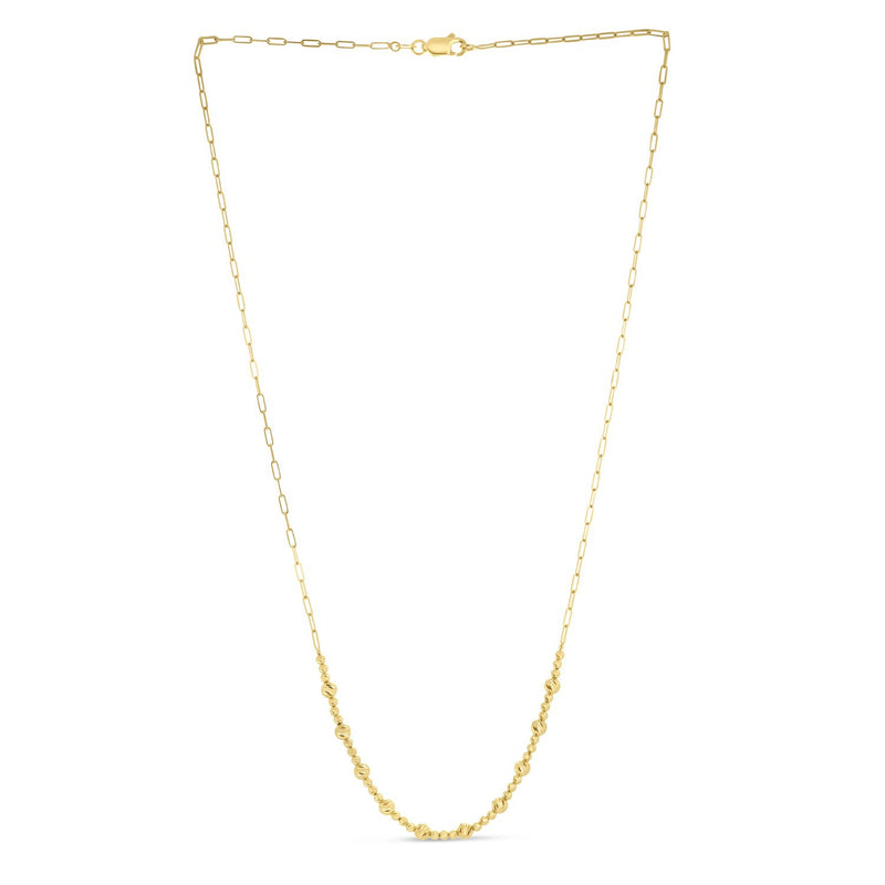 14k Yellow Gold Bead Paperclip Necklace