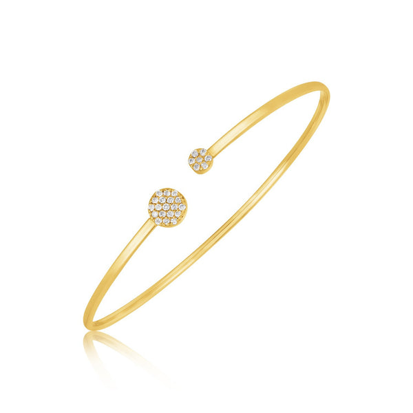 14k Yellow Gold High Polish Diamond Cluster Bangle (2mm)