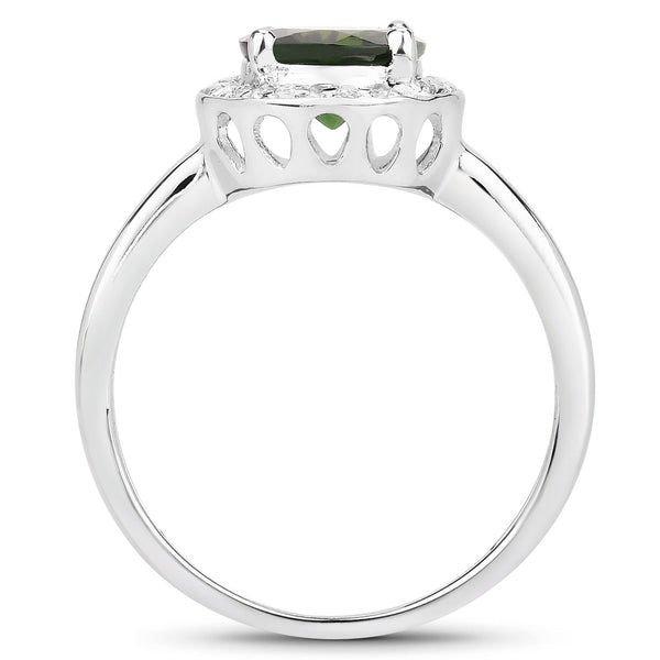 1.90 Carat Genuine Chrome Diopside and White Topaz .925 Sterling Silver Ring