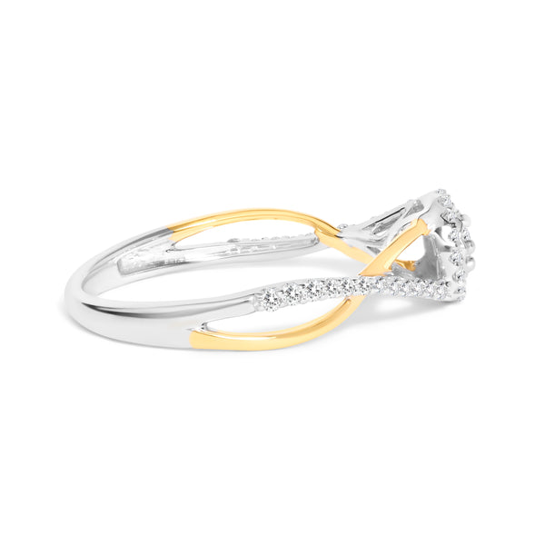 14K Yellow Gold Plated .925 Sterling Silver 1/4 Cttw Diamond Bypass and Halo Promise Ring (I-J Color, I3 Clarity) - Ring Size 7