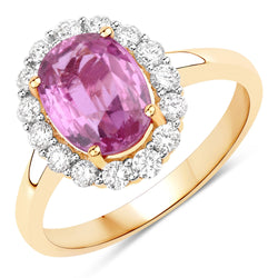 3.33 Carat Genuine Pink Sapphire and White Diamond 14K Yellow Gold Ring