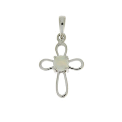 Natural Opal Cross Religious Pendant 10KT White Gold