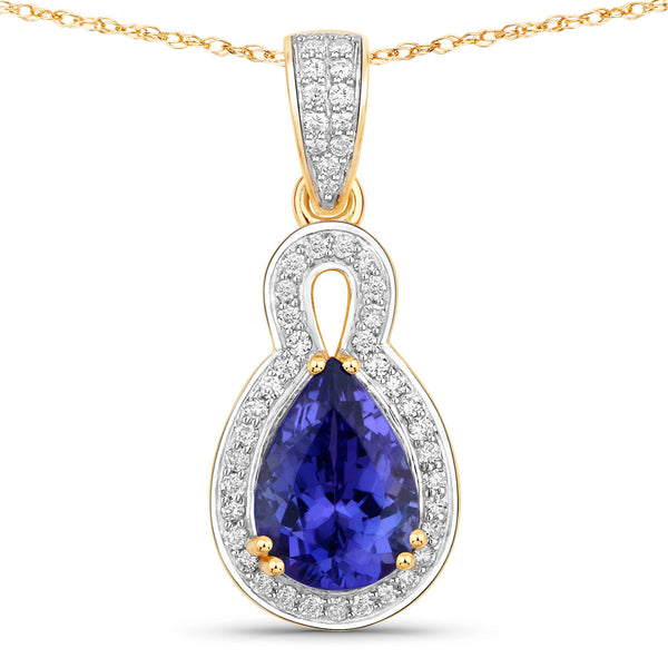 2.25 Carat Genuine Tanzanite and White Diamond 14K Yellow Gold Pendant