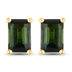 1.30 Carat Genuine Green Tourmaline 14K Yellow Gold Earrings