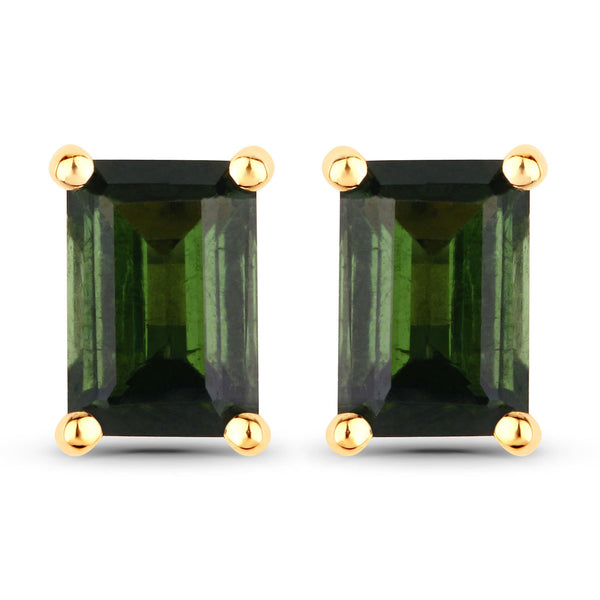 1.30 Carat Genuine Green Tourmaline 14K Yellow Gold Earrings