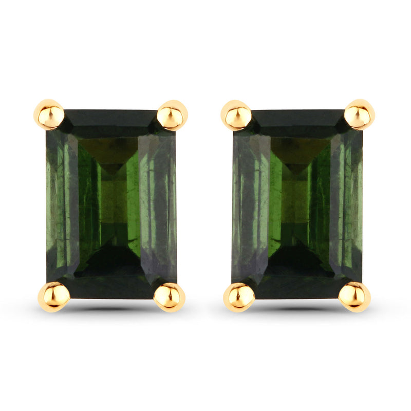 1.30 Carat Genuine Green Tourmaline 14K Yellow Gold Earrings