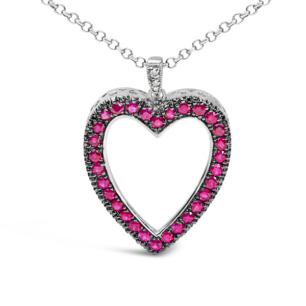 18K 1/3 Cttw Diamond and Red Ruby Open Heart with Black Rhodium 18" Pendant Necklace (G-H Color, VS2-SI1 Clarity)