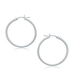 10k White Gold Polished Hoop Earrings (30 mm)