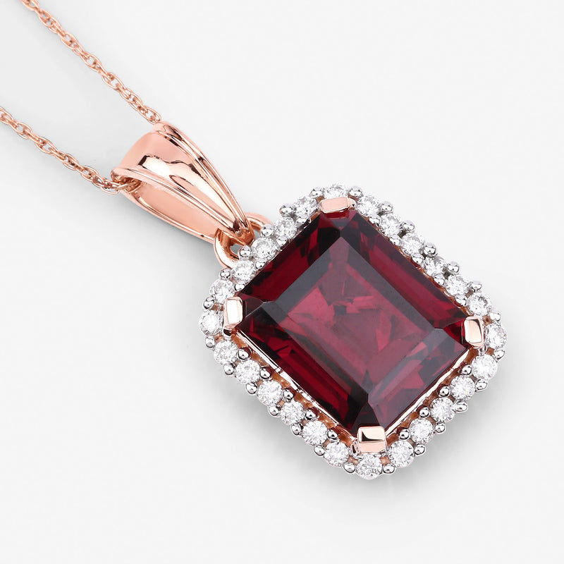 8.13 Carat Genuine Rhodolite and White Diamond 14K Rose Gold Pendant