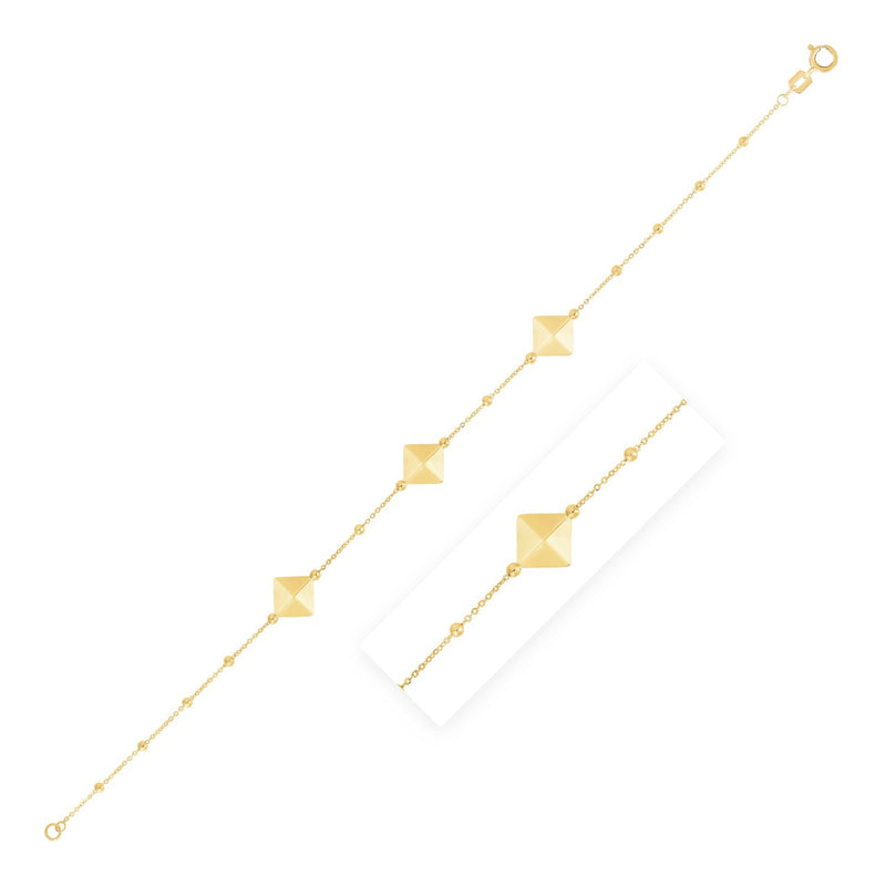 14k Yellow Gold High Polish Pyramid Station Bracelet