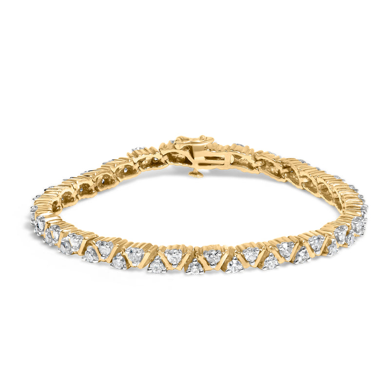 14K Yellow Gold 4.00 Cttw Diamond Triangle Link Tennis Bracelet (H-I Color, I1-I2 Clarity) - 7" Inches