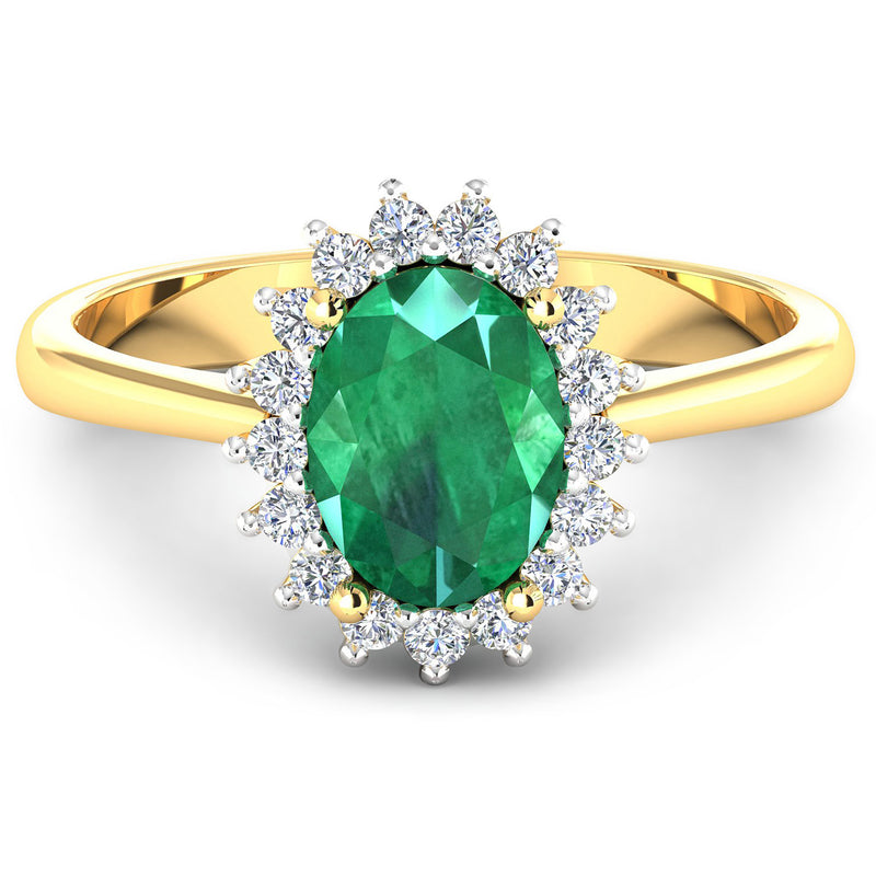 1.87 Carat Genuine Zambian Emerald and White Diamond 14K Yellow Gold Ring